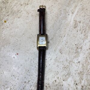 Good Times Ladies Quartz Rectangle Gold Tone Case And Brown Leather Band Watch